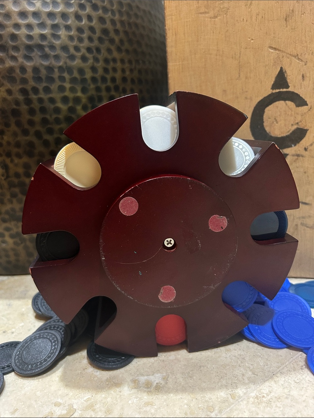 vintage wooden rotating poker chip carousel and card caddy - Picture 8 of 10